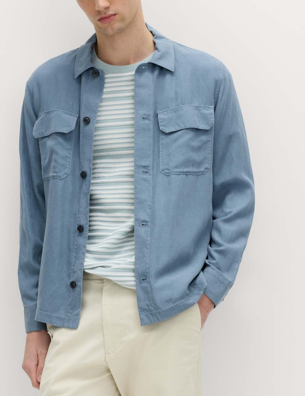 M&S Men's Regular Fit Lyocell Blend Overshirt - M - Chambray