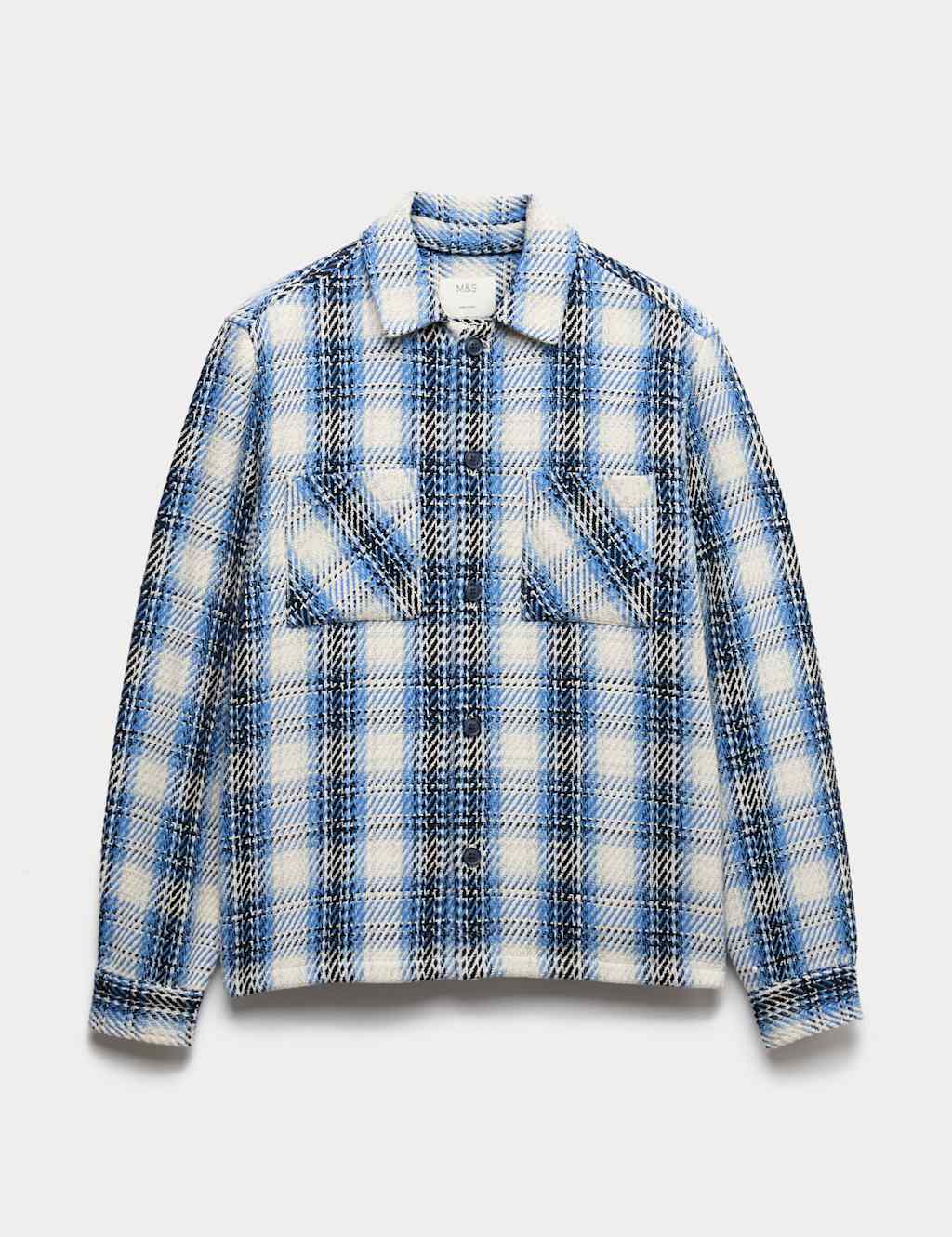 M&S Regular Fit Pure Cotton Checked Overshirt Navy Mix