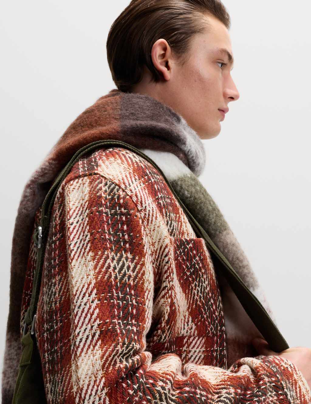 M&S Regular Fit Pure Cotton Checked Overshirt Rust Mix