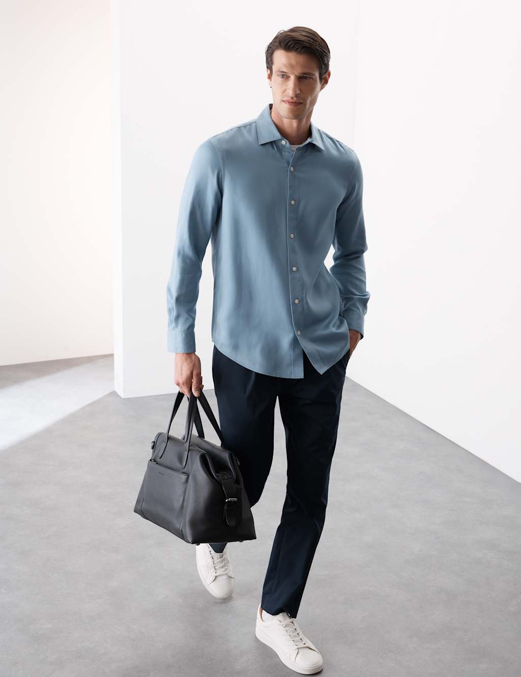 Autograph Regular Fit Easy Iron Long Sleeve Shirt Light Blue