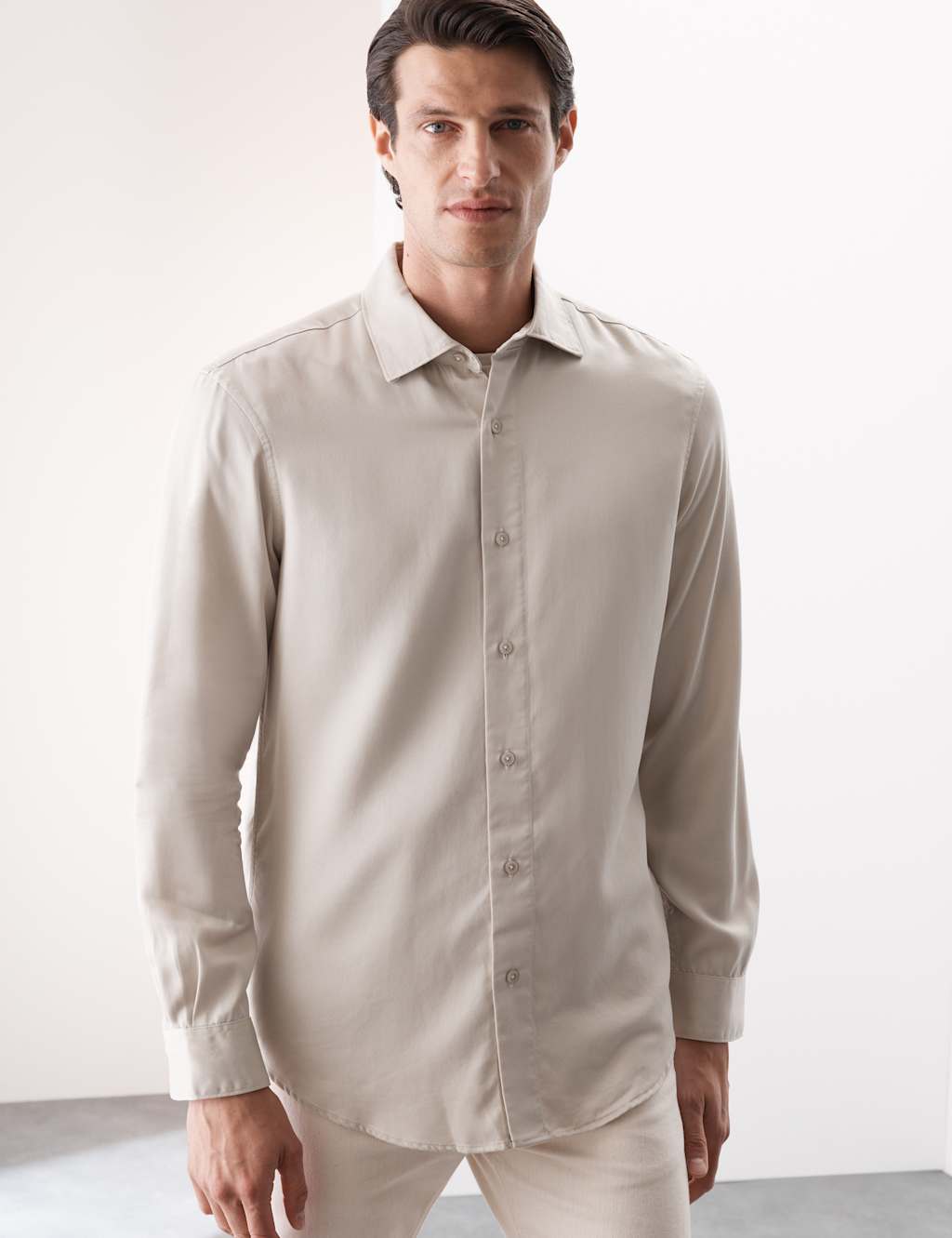Autograph Regular Fit Easy Iron Long Sleeve Shirt Stone