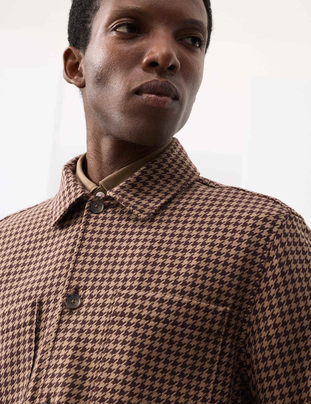 Autograph Pure Cotton Puppytooth Overshirt Brown Mix