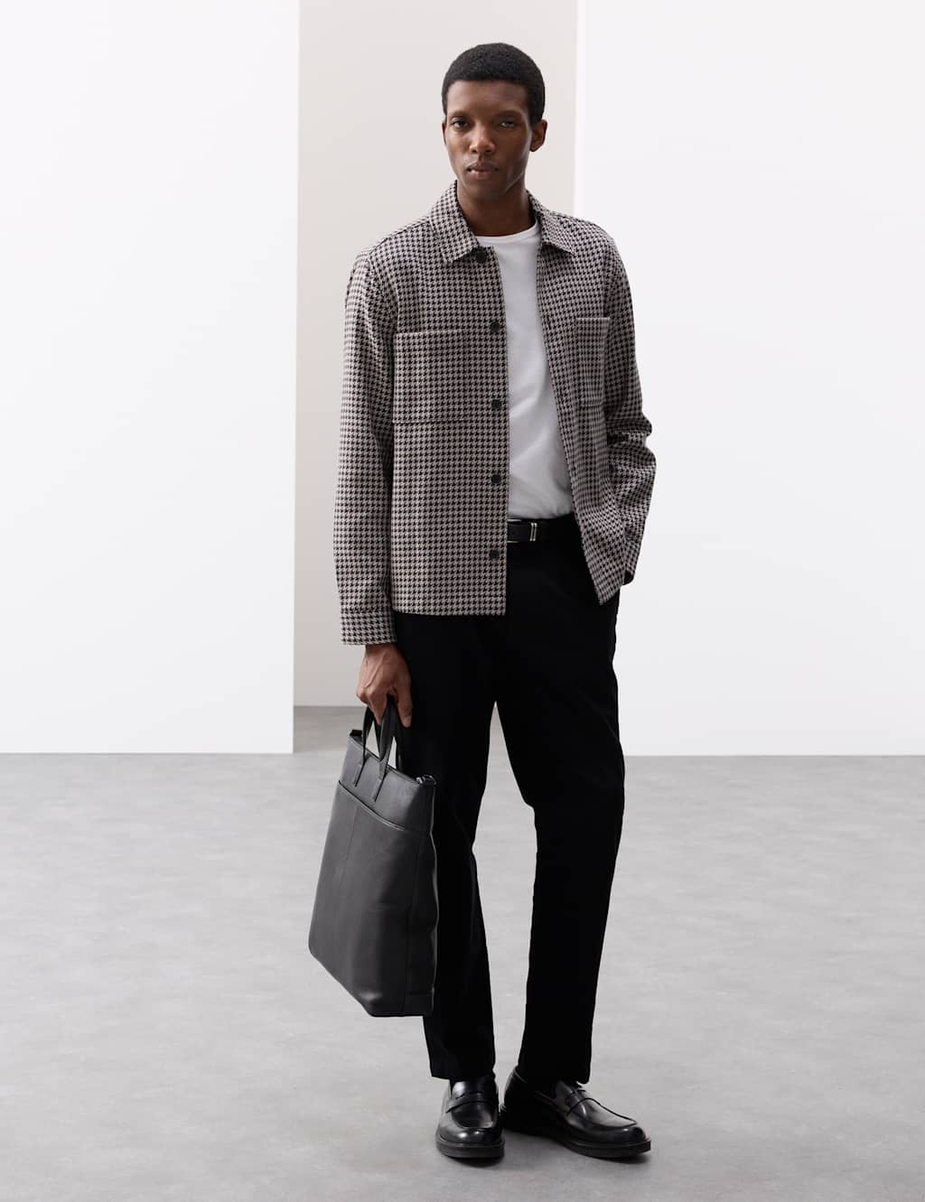 Autograph Pure Cotton Puppytooth Overshirt Grey Mix