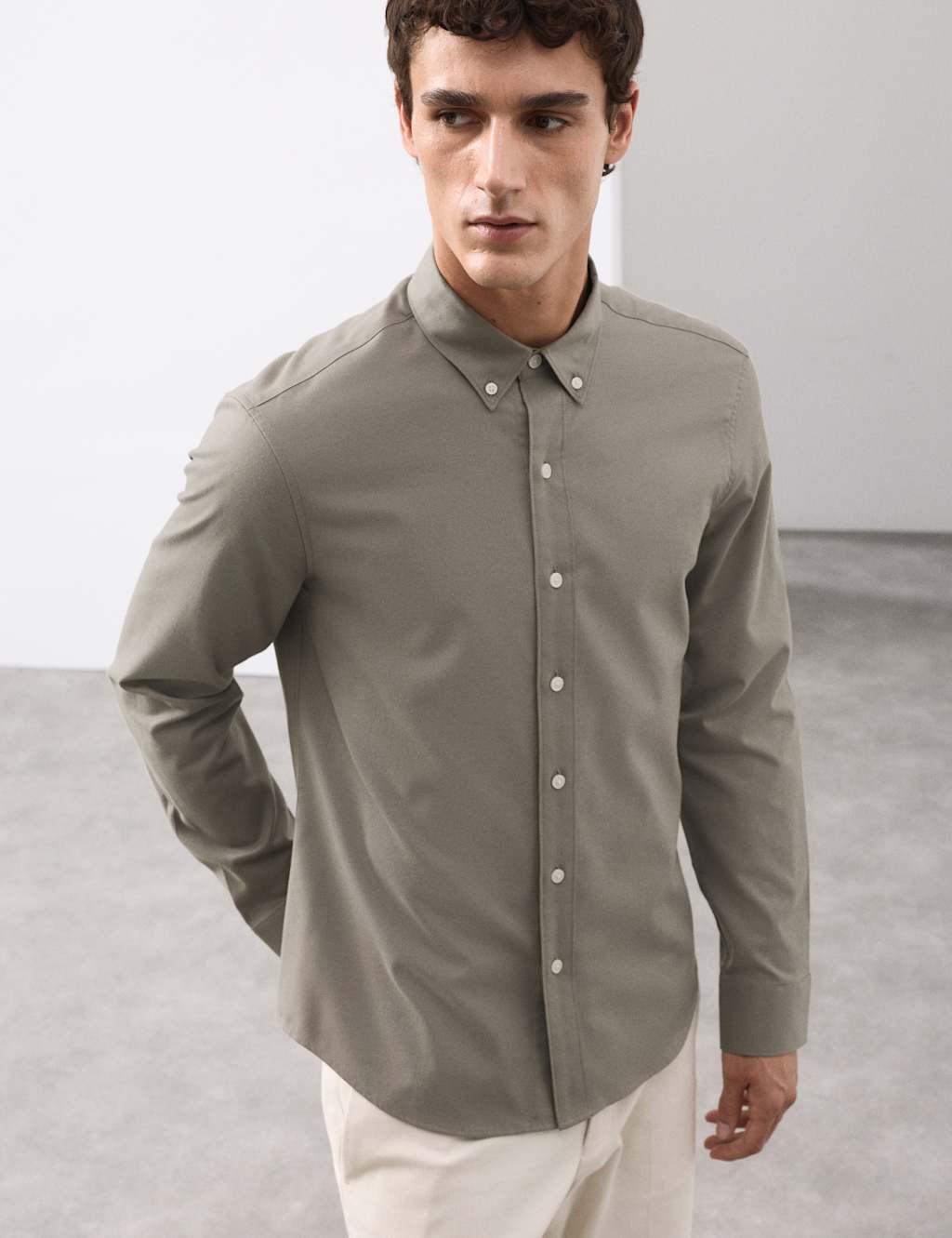 Autograph Slim Fit Cotton Rich Flannel Shirt with Cashmere Neutral