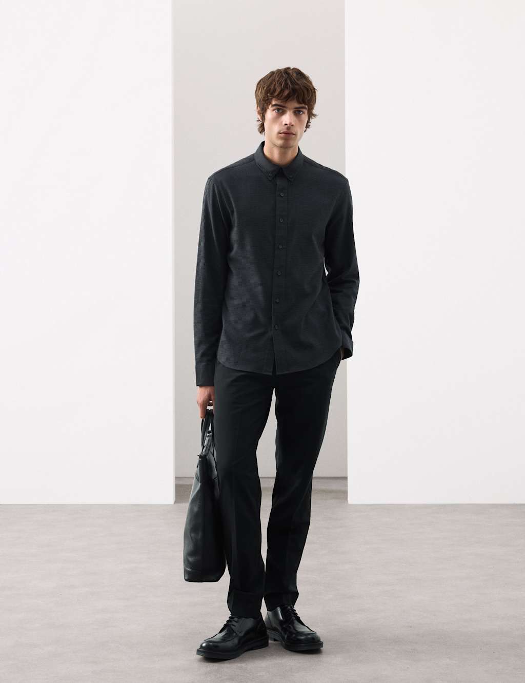 Autograph Slim Fit Cotton Rich Flannel Shirt with Cashmere Grey Mix