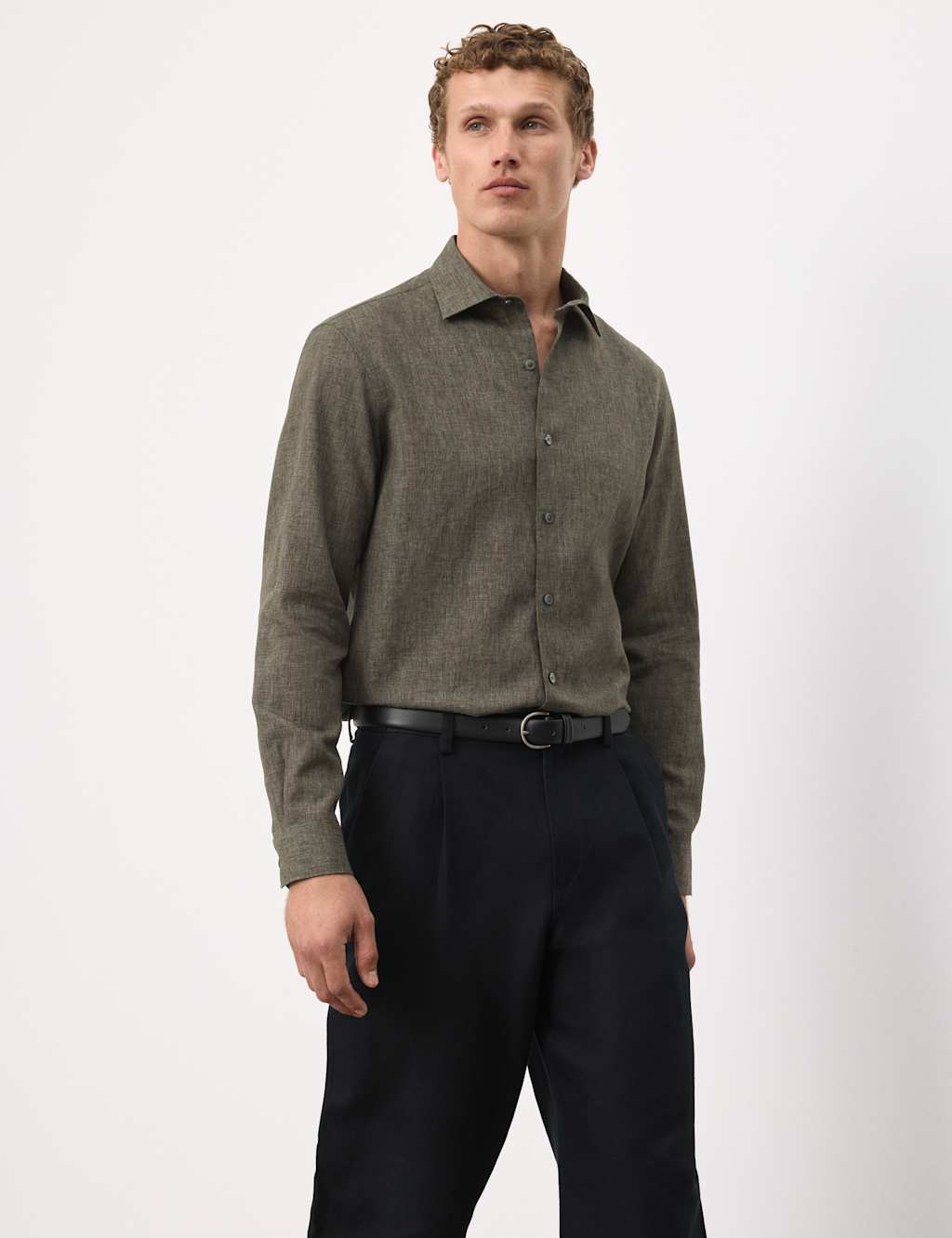 Autograph Men's Easy Iron Linen Rich Performance Shirt - 2XL - Dark Olive