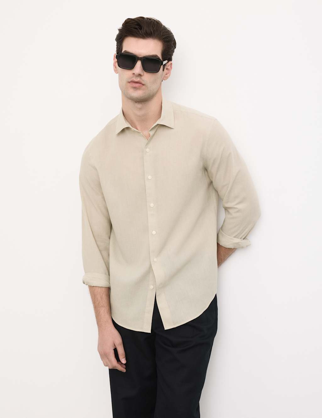Autograph Men's Easy Iron Linen Rich Performance Shirt - 2XL - Stone