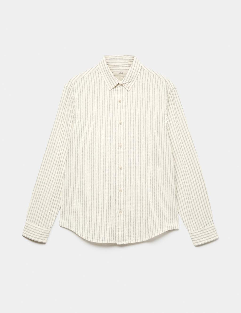 M&S Men's Cotton Linen Blend Striped Shirt - L - Ecru Mix