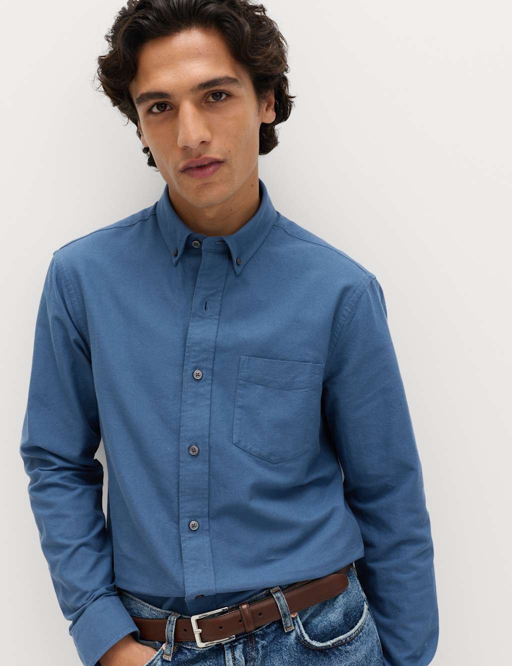 M&S Men's Pure Cotton Ultimate Oxford Shirt - M - Blue