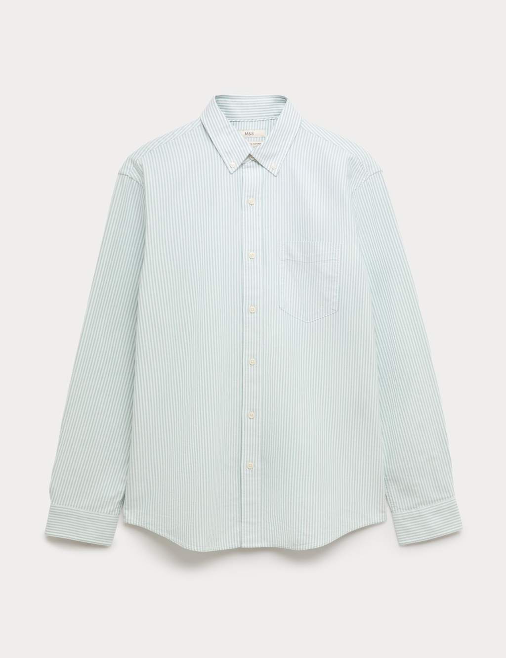 M&S Men's Ultimate Pure Cotton Striped Oxford Shirt - XL - Olive Mix