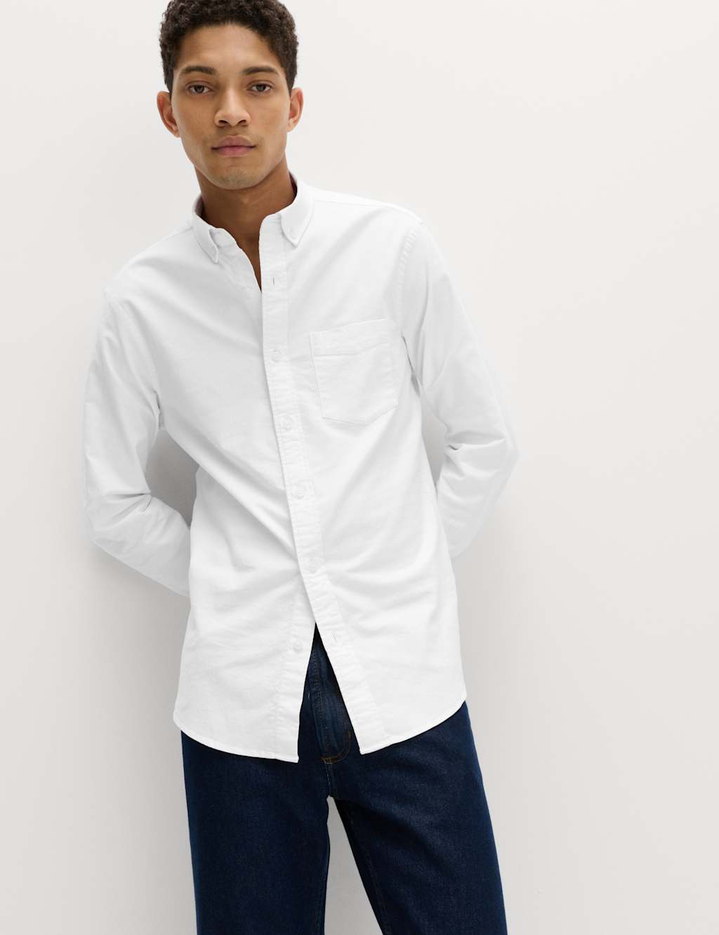 M&S Men's Slim Fit Ultimate Cotton Rich Stretch Oxford Shirt - XL - White