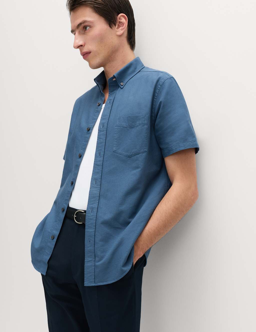 M&S Men's Ultimate Pure Cotton Oxford Shirt - M - Blue