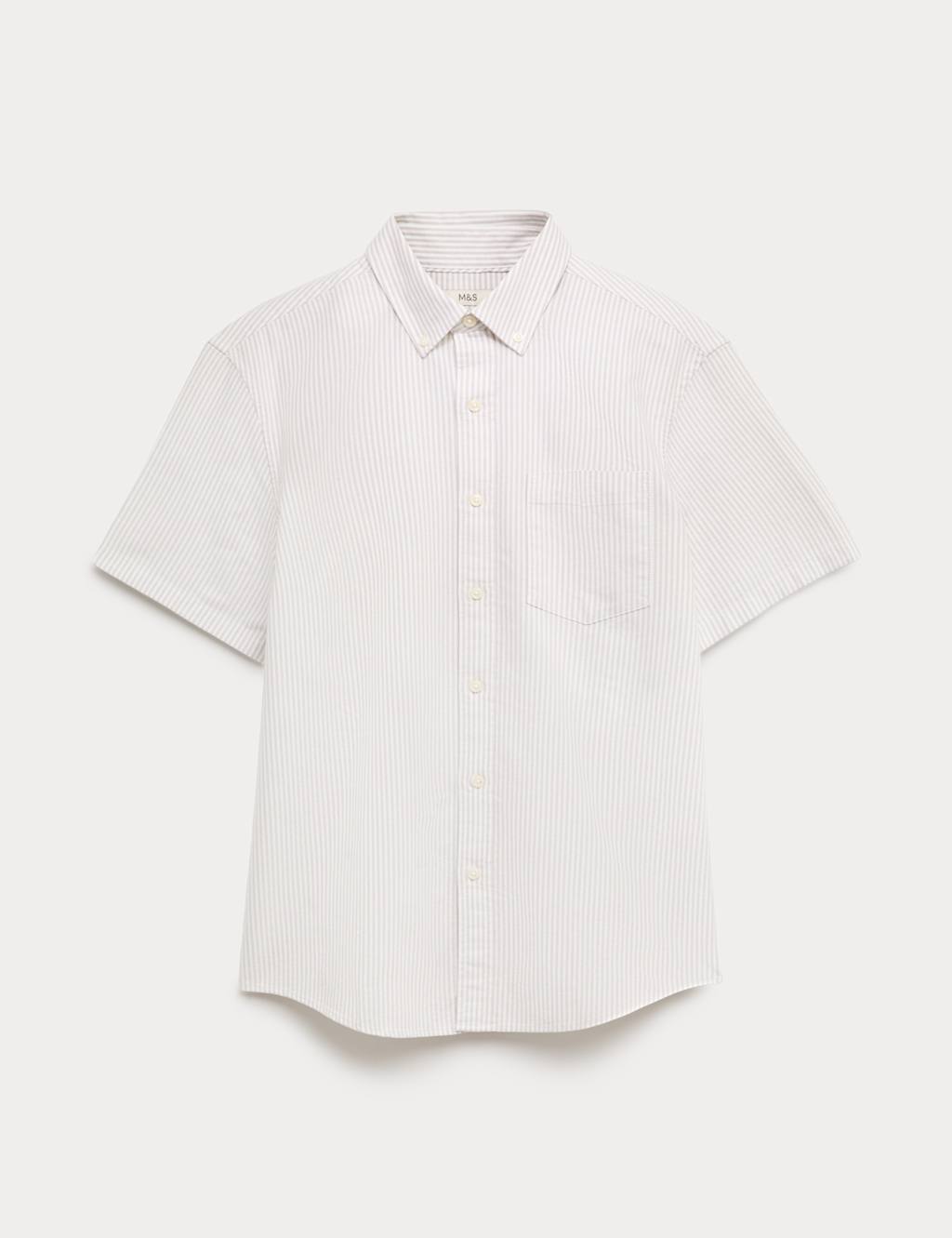M&S Men's Ultimate Pure Cotton Striped Oxford Shirt - M - Ecru Mix