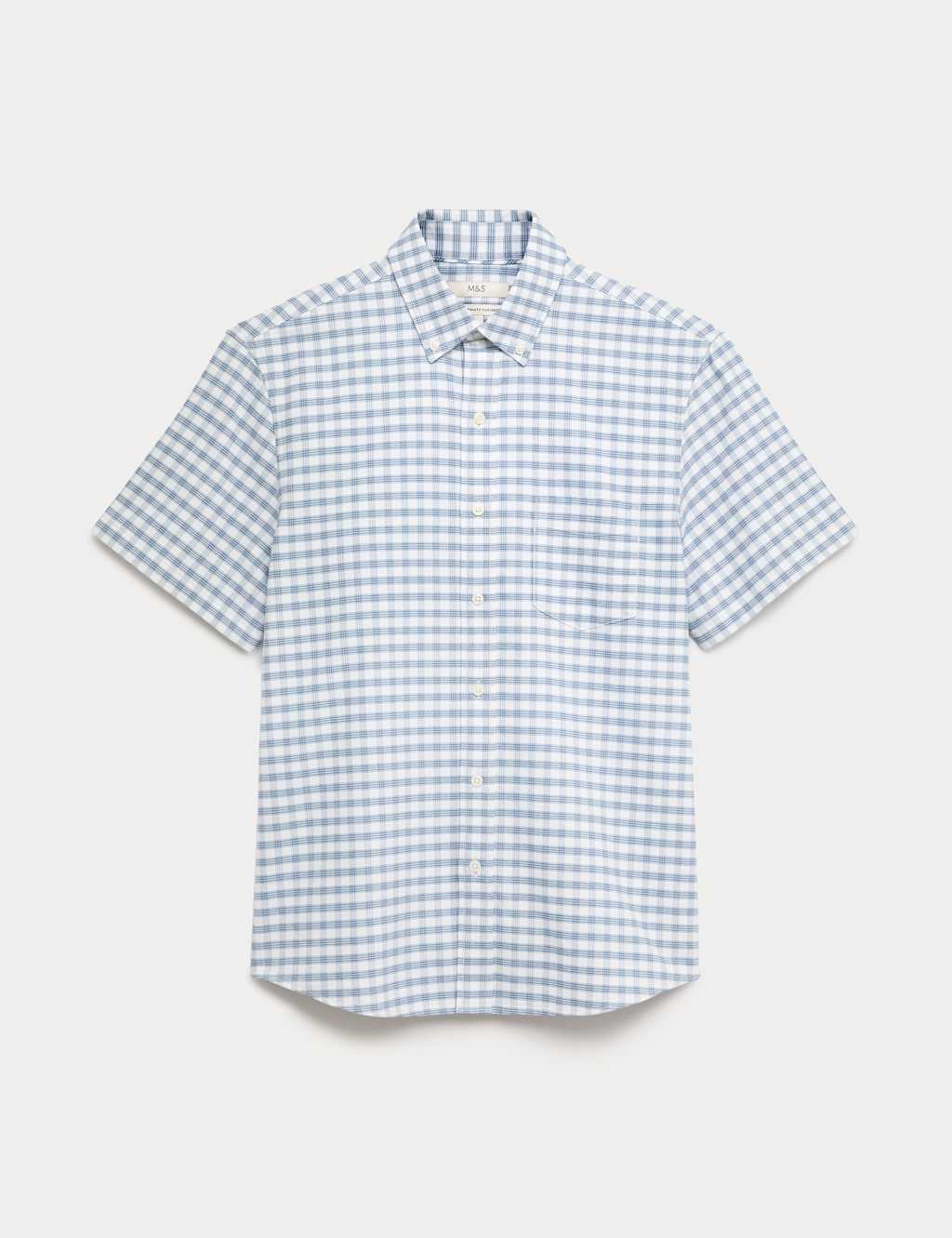 M&S Men's Ultimate Pure Cotton Check Oxford Shirt - 2XL - Blue Mix