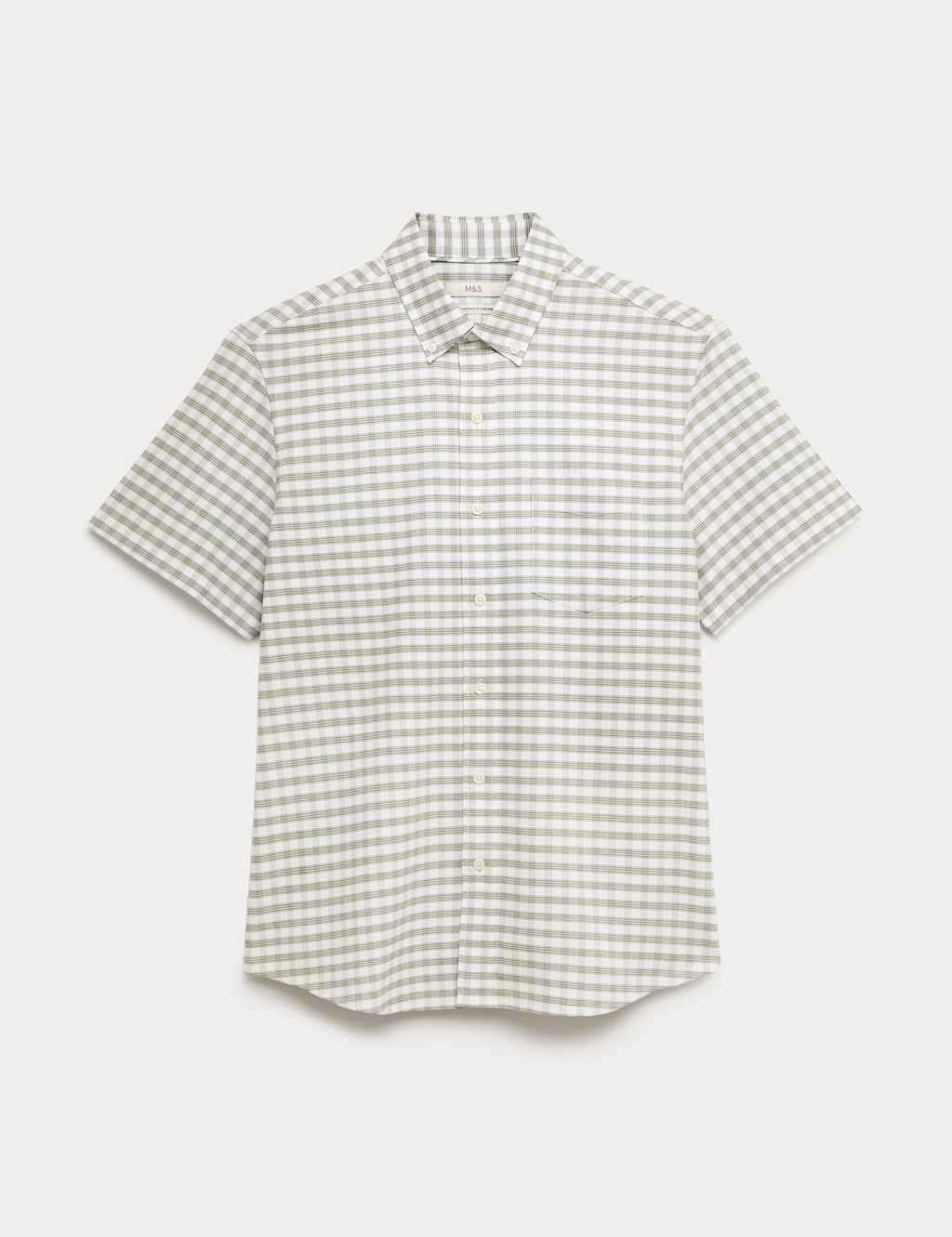 M&S Men's Ultimate Pure Cotton Check Oxford Shirt - 3XL - Green Mix