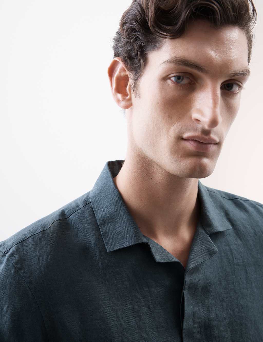 Pure Linen Herringbone Cuban Collar Shirt