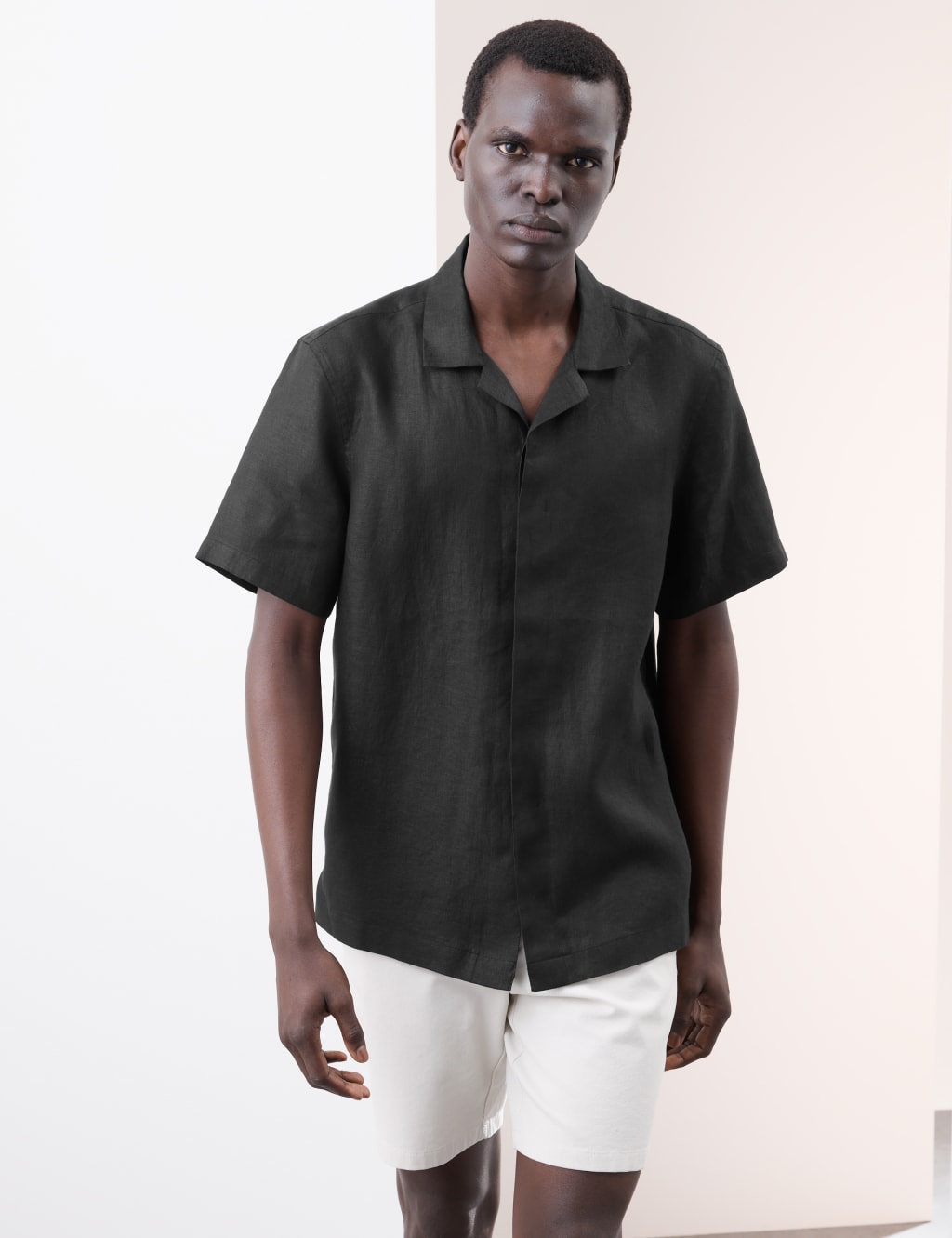 Pure Linen Herringbone Cuban Collar Shirt