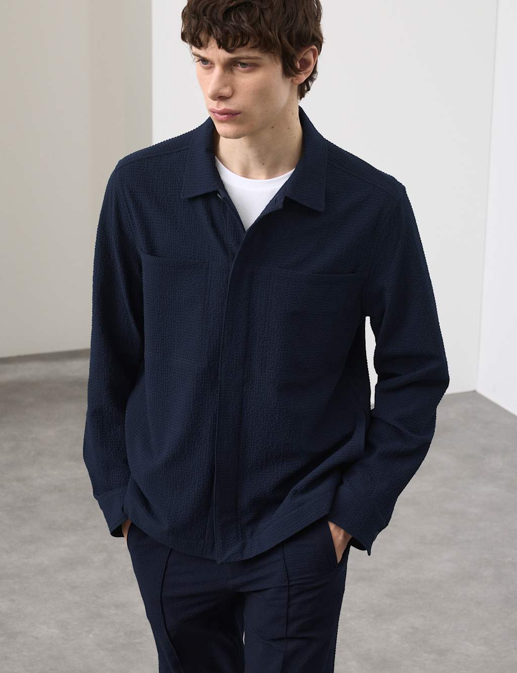 Autograph Men's Seersucker Overshirt - L - Navy