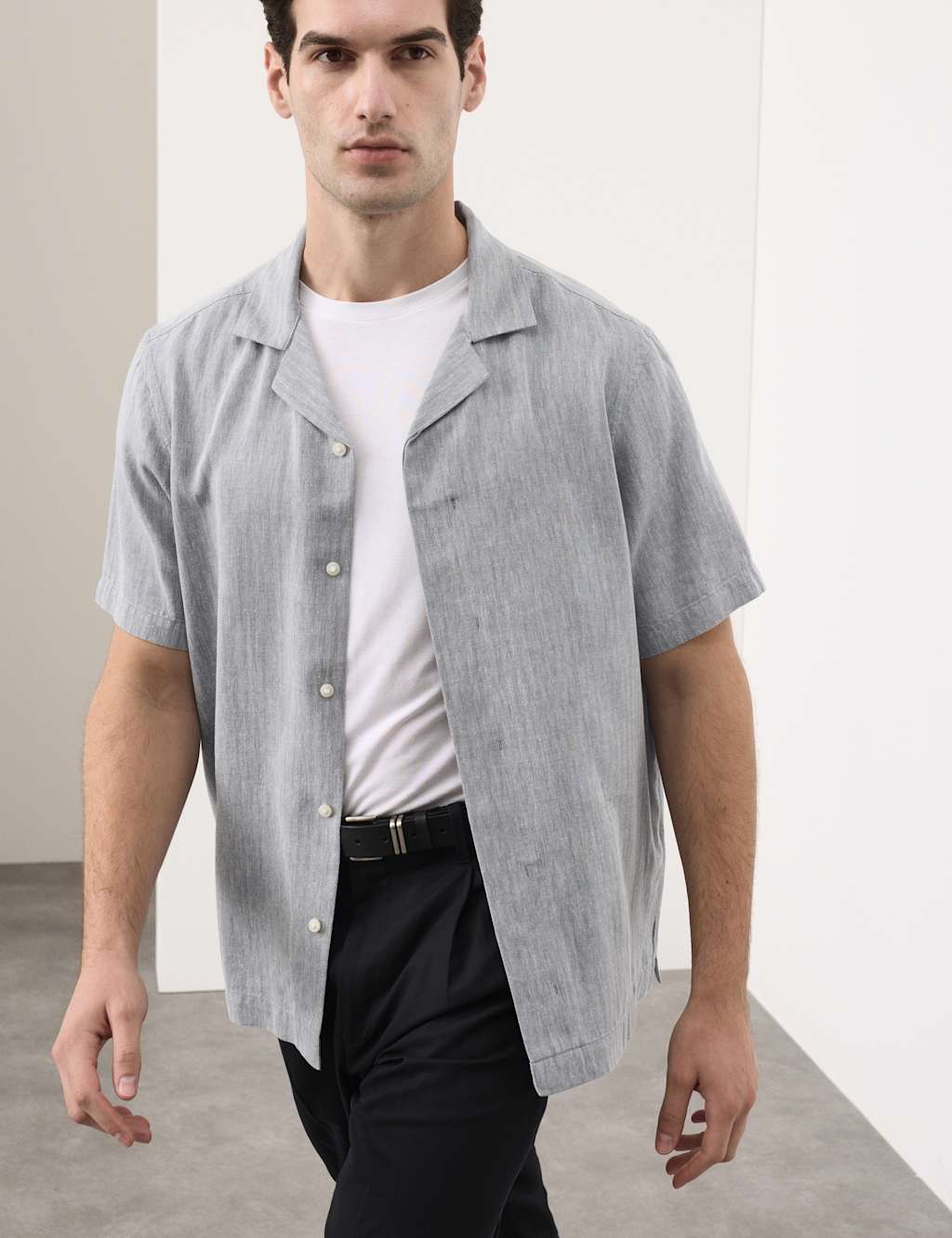Autograph Men's Linen Blend Short Sleeve Shirt - M - Air Force Blue