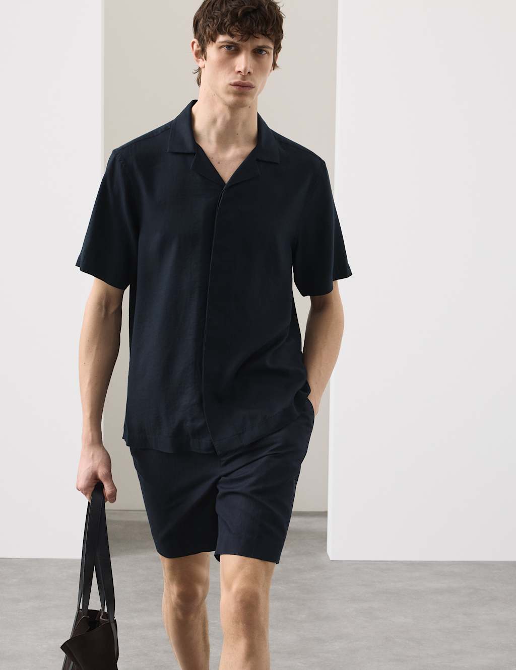 Autograph Men's Linen Blend Short Sleeve Shirt - M - Dark Navy