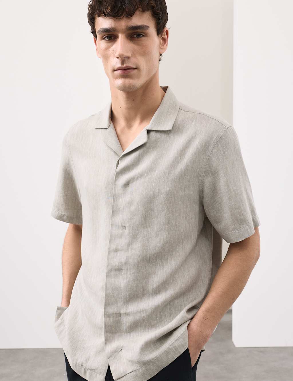 Autograph Men's Linen Blend Short Sleeve Shirt - 2XL - Light Olive