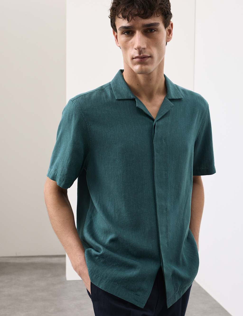 Autograph Men's Linen Blend Short Sleeve Shirt - 2XL - Teal