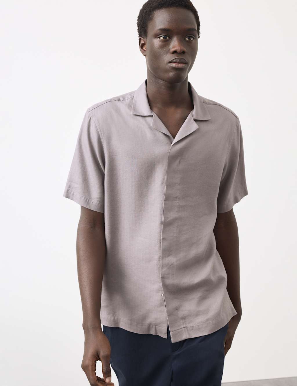 Autograph Men's Linen Blend Short Sleeve Shirt - M - Dusted Mauve