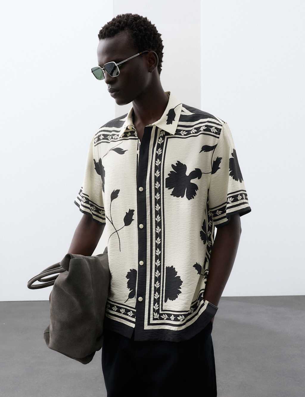 Autograph Men's Floral Short Sleeve Shirt - XL - Black Mix