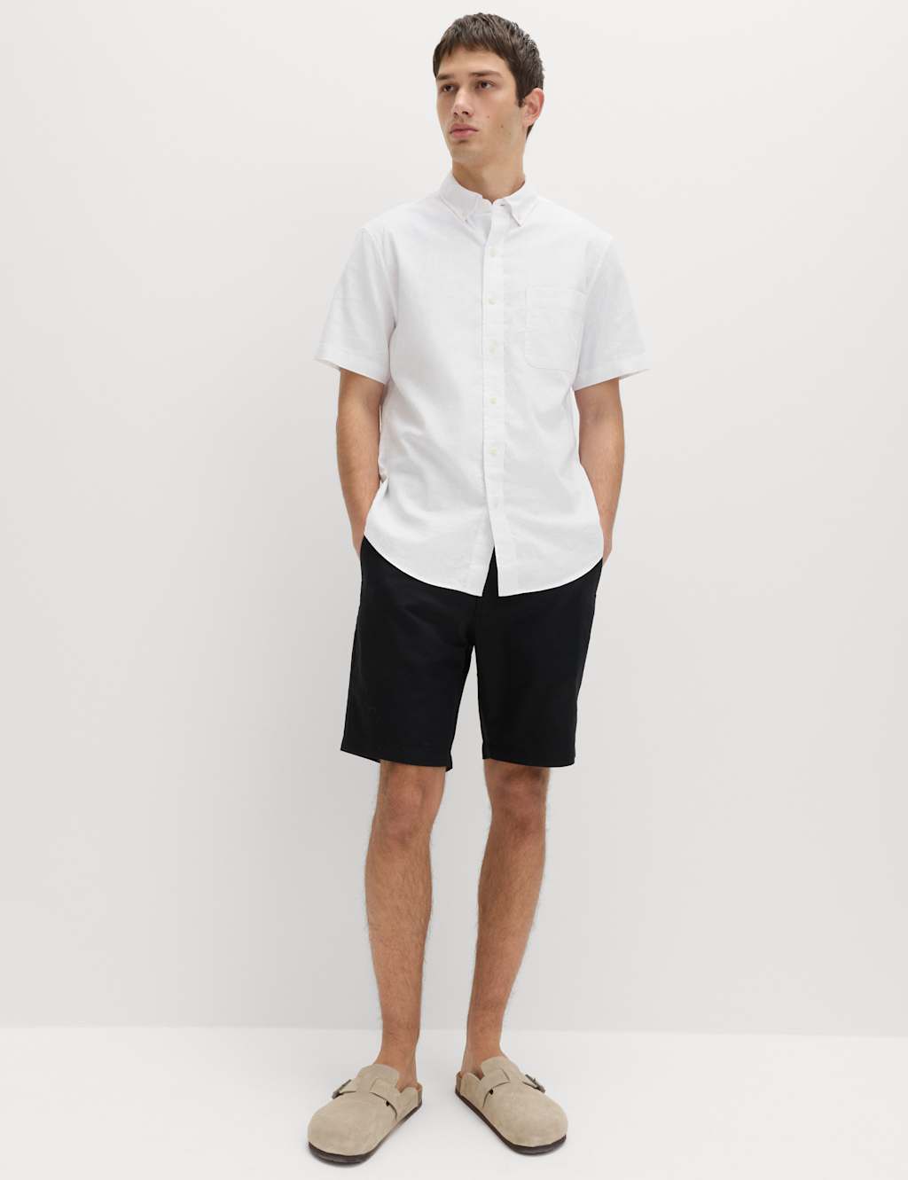 M&S Men's Regular Fit Linen Rich Short Sleeve Shirt - 4XL - White