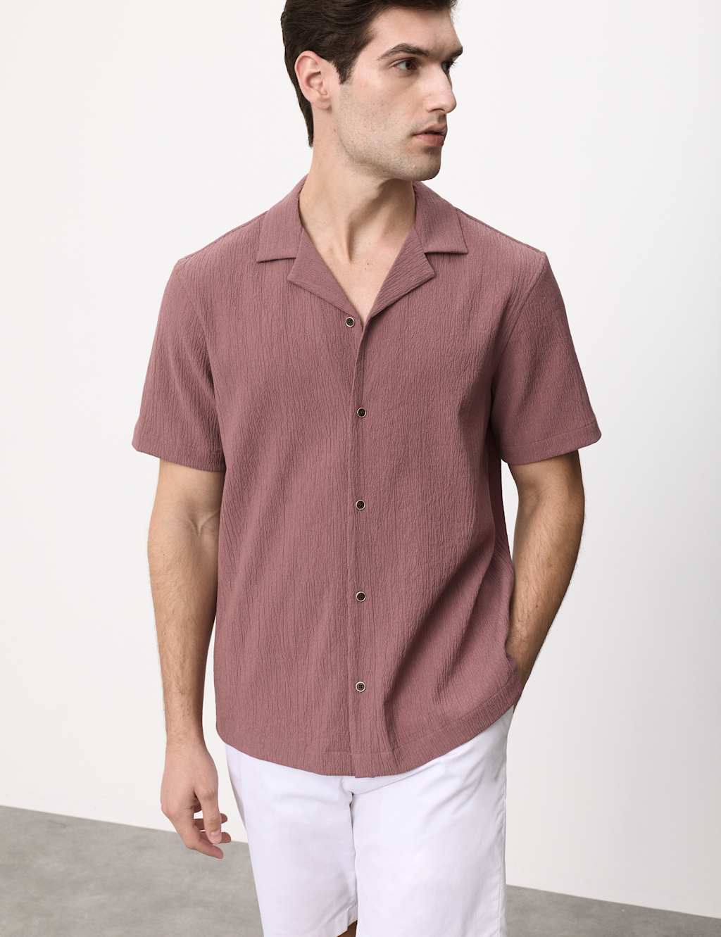 Autograph Men's Relaxed Fit Crinkle Seersucker Shirt - M - Dusted Pink