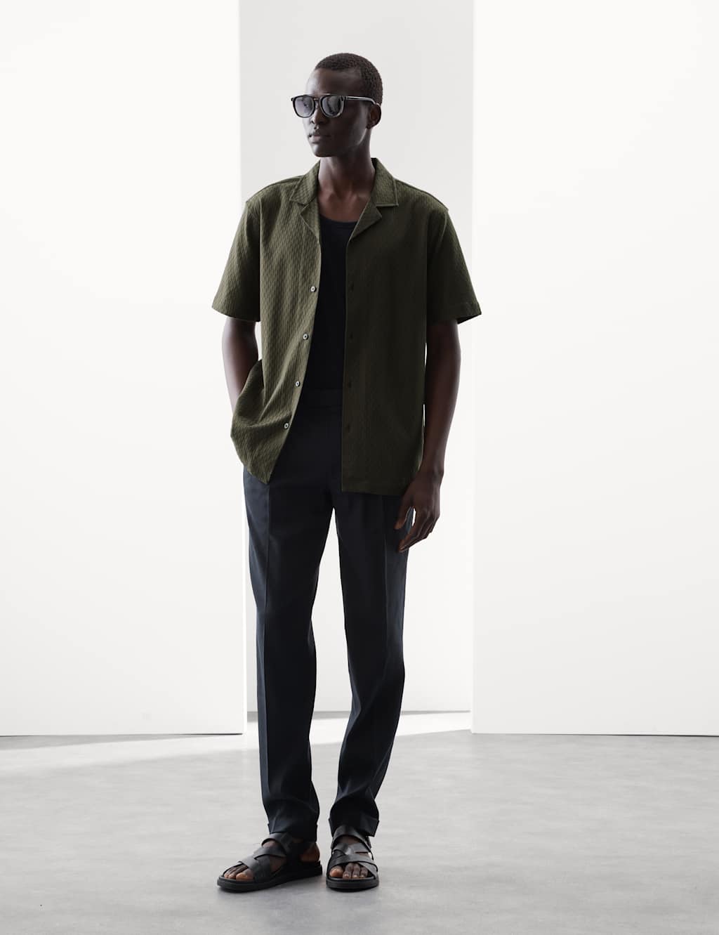 Autograph Men's Pure Cotton Shirt - MREG - Dark Olive, Dark Olive,Light Grey