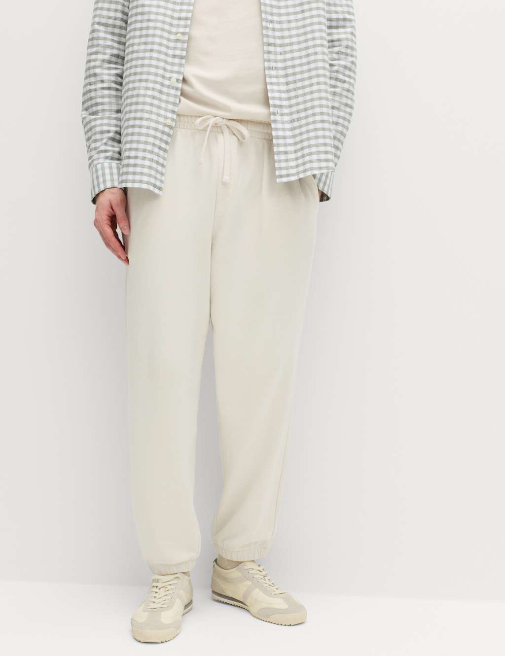 M&S Men's Garment Dyed Pure Cotton Joggers - S - Ecru
