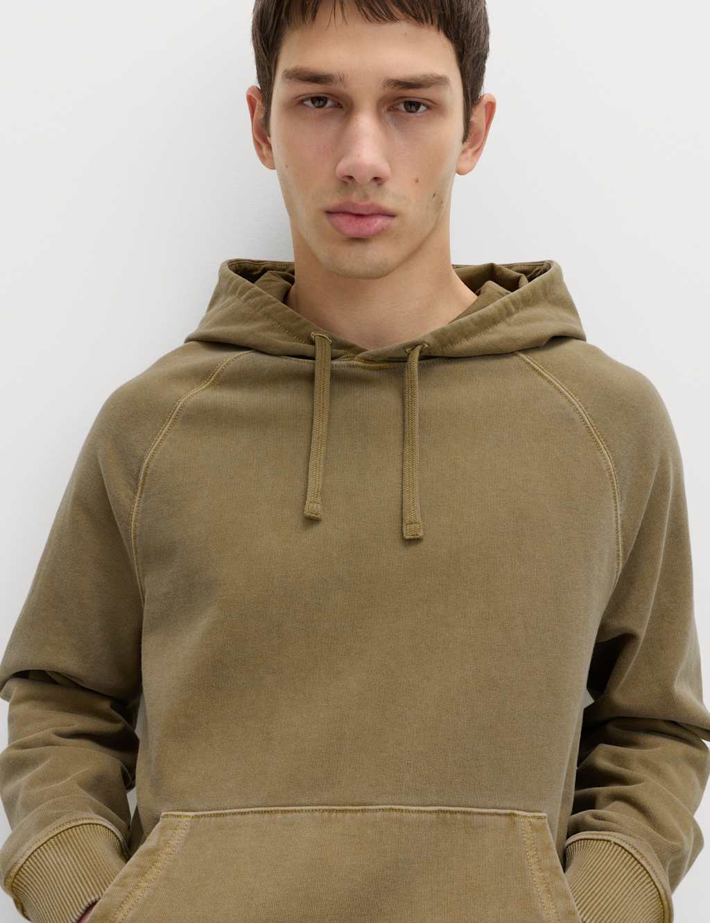 M&S Men's Pure Cotton Garment Dyed Hoodie - 3XL - Olive