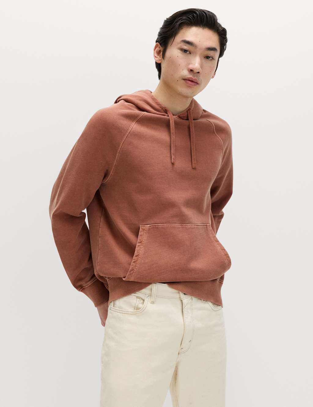 M&S Men's Pure Cotton Garment Dyed Hoodie - 3XL - Rust