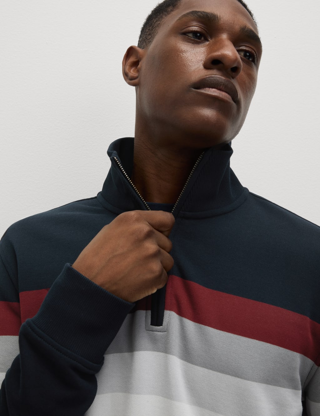 M&S Pure Cotton Half Zip Sweatshirt Navy Mix