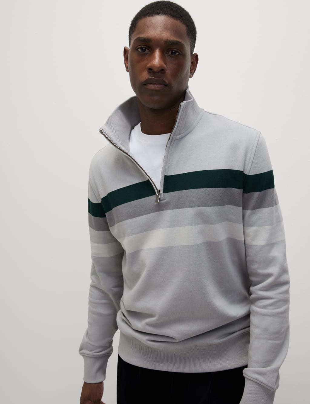 M&S Pure Cotton Half Zip Sweatshirt Grey Mix