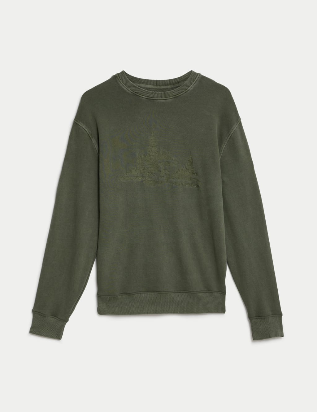 M&S Pure Cotton Embroidered Graphic Sweatshirt Faded Khaki