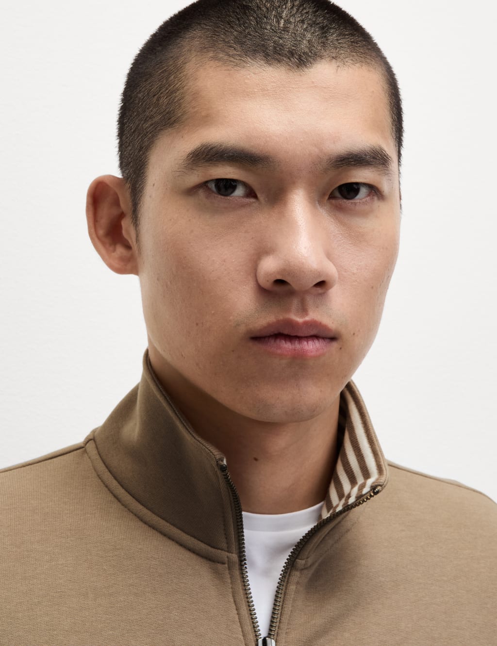 Pure Cotton Zip Up Funnel Neck Sweatshirt