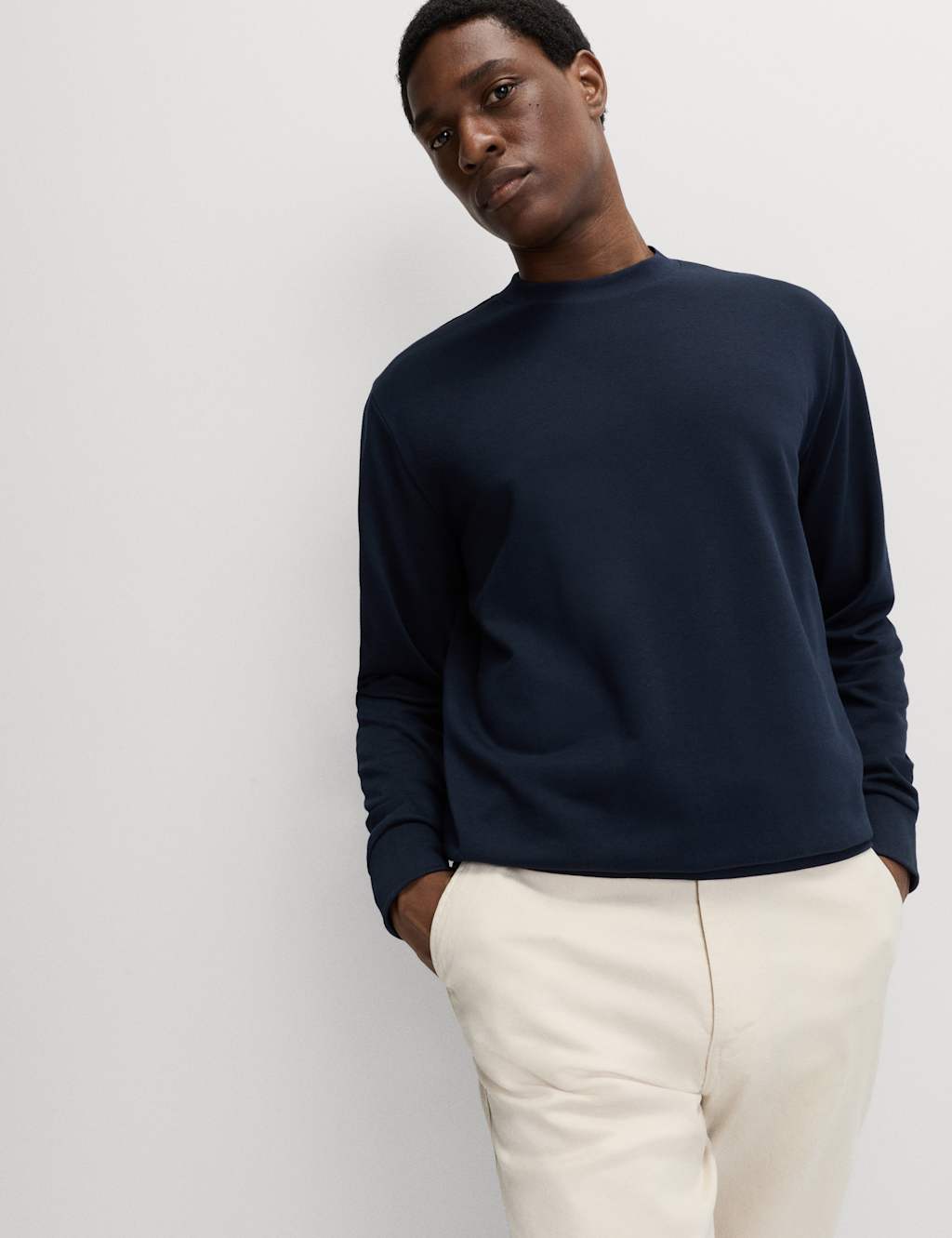 M&S Cotton Rich Crew Neck Sweatshirt Navy