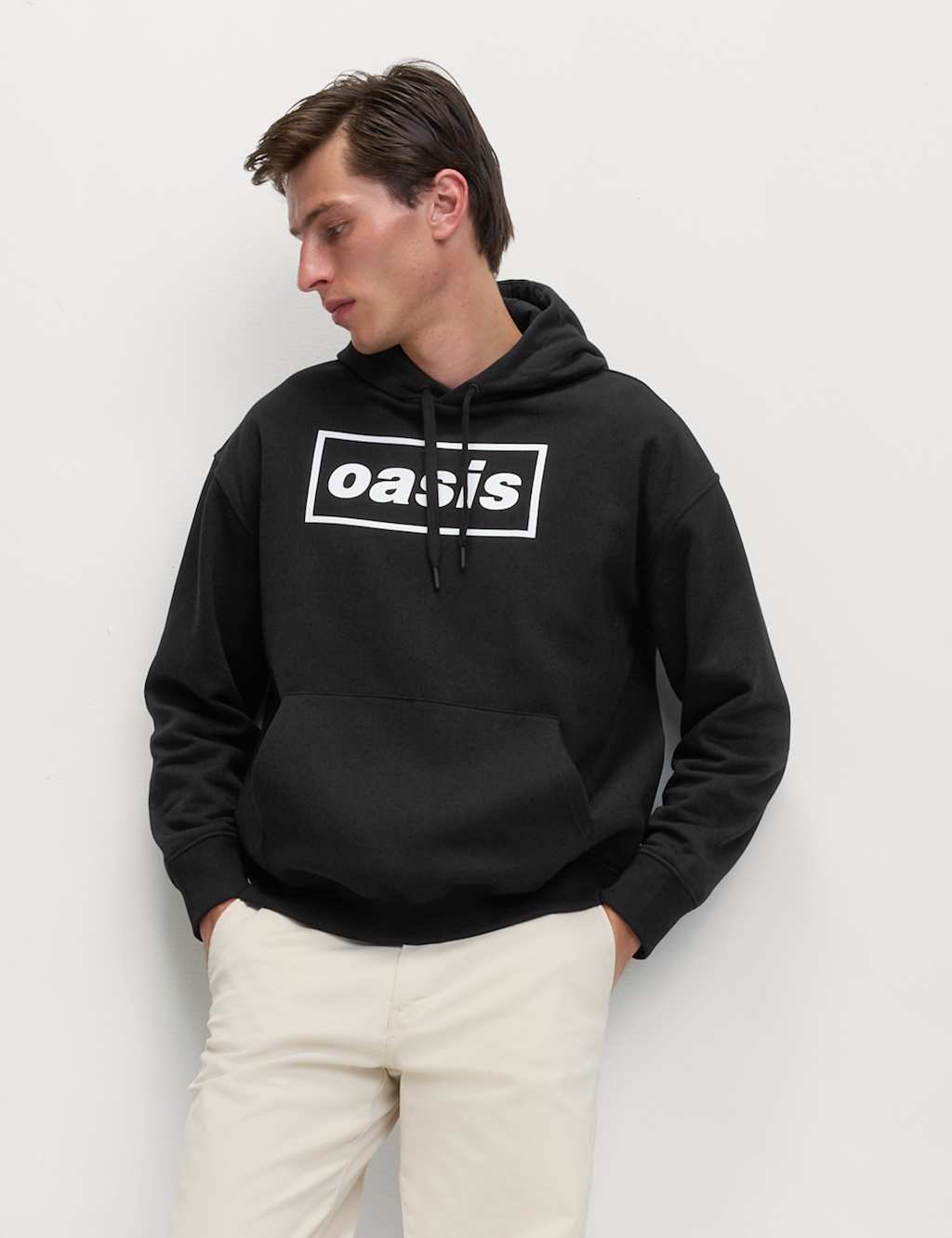 M&S Cotton Rich Oasis Graphic Hoodie Black