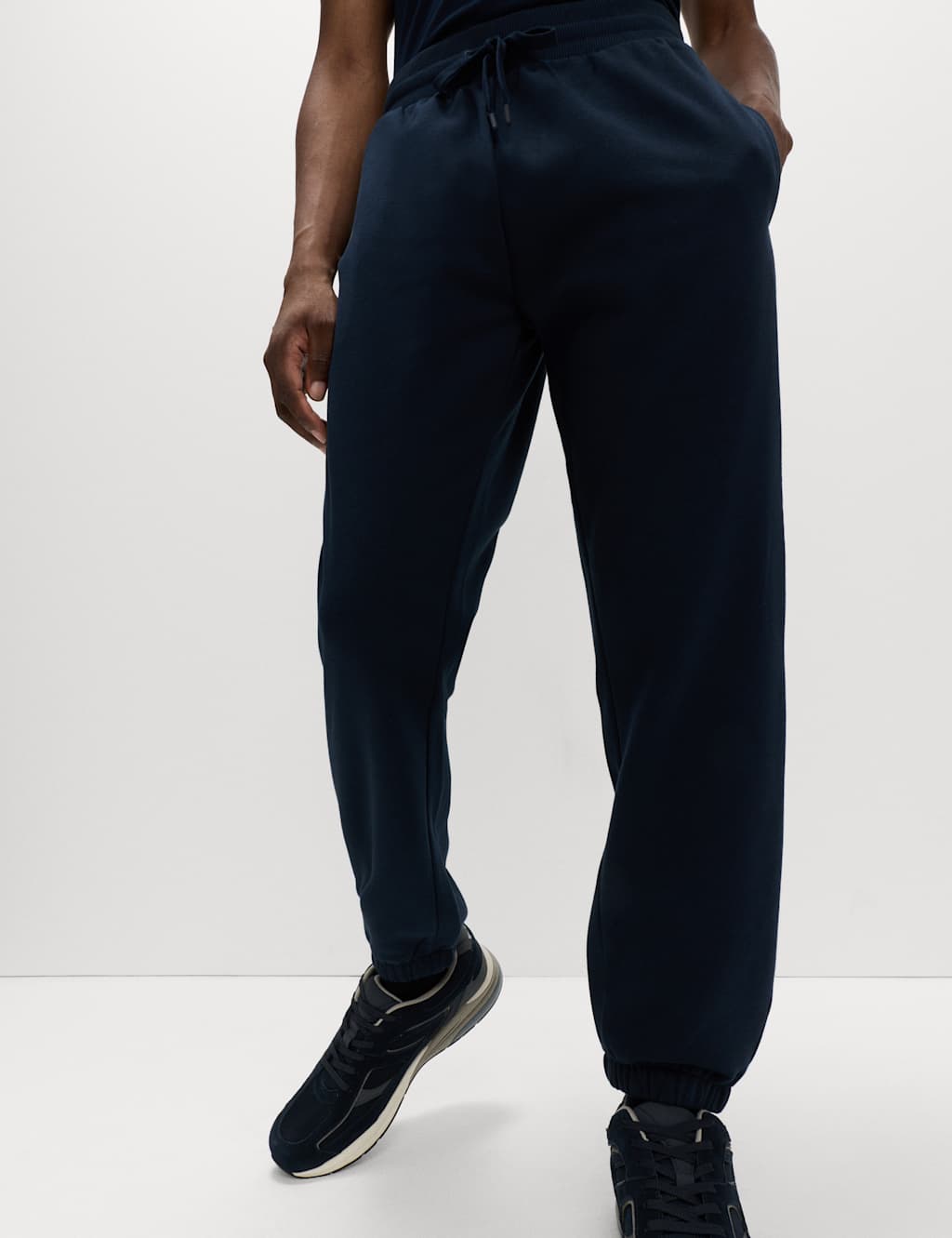 M&S Elasticated Waist Cotton Rich Joggers Navy