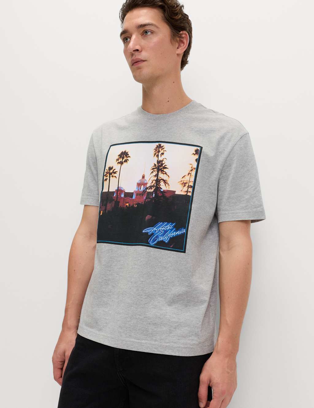 M&S Pure Cotton Eagles T-Shirt Grey Marl