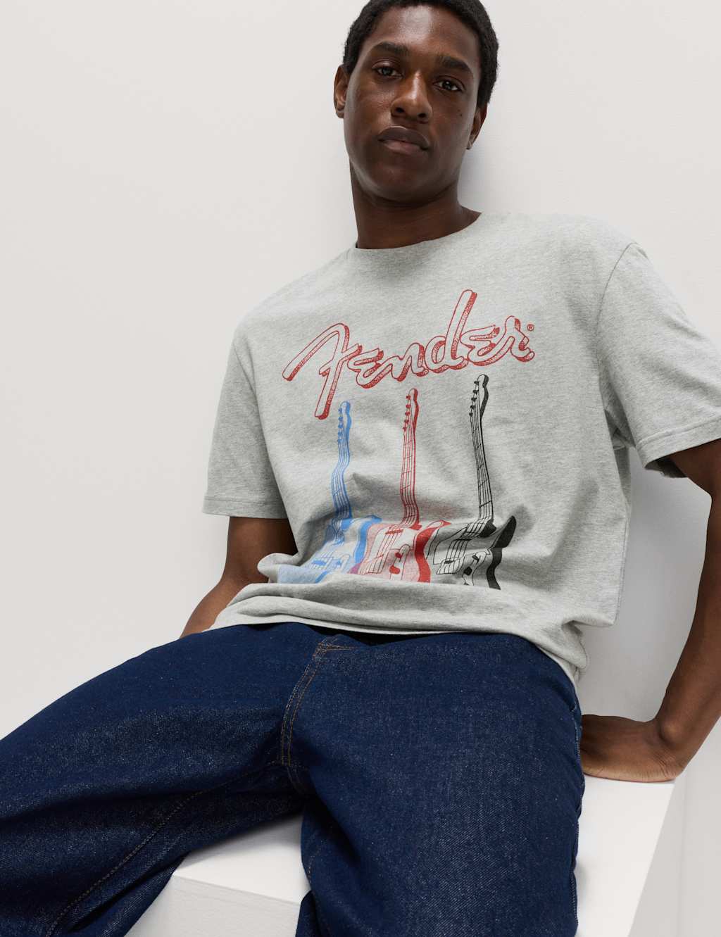 M&S Pure Cotton Fender T-Shirt Mid Grey Marl