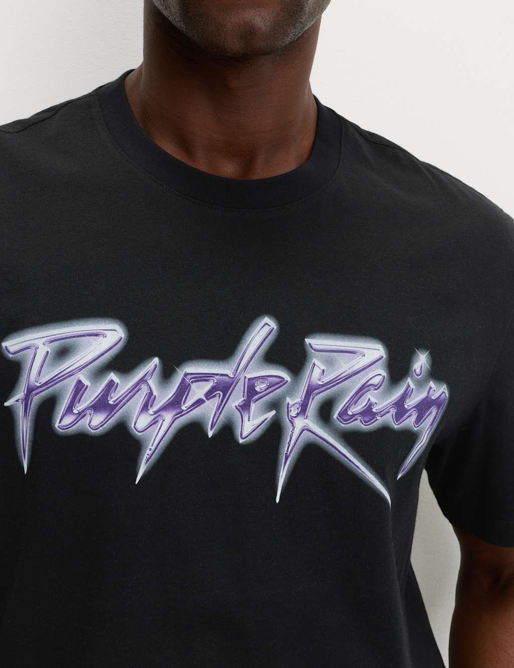 M&S Pure Cotton Purple Rain Graphic T-Shirt Black