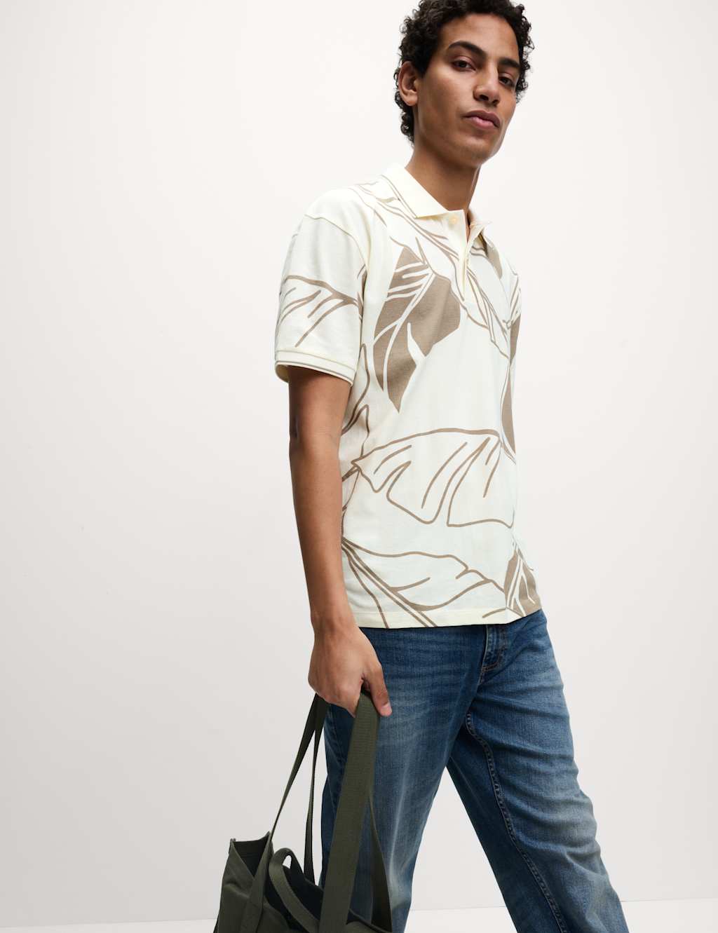 Pure Cotton Exploded Palm Print Polo Shirt