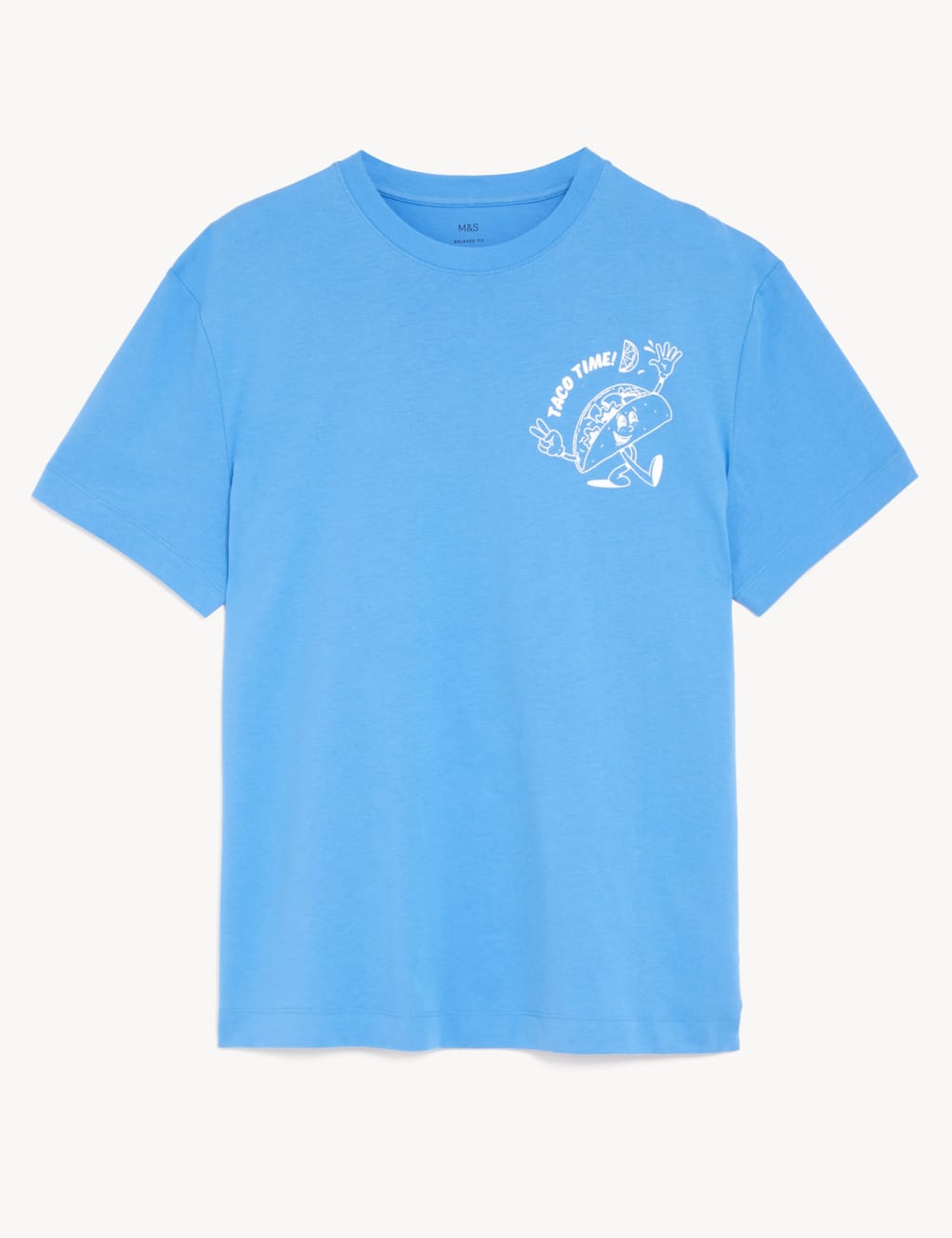 M&S Pure Cotton Taco Time Graphic T-Shirt Steel Blue