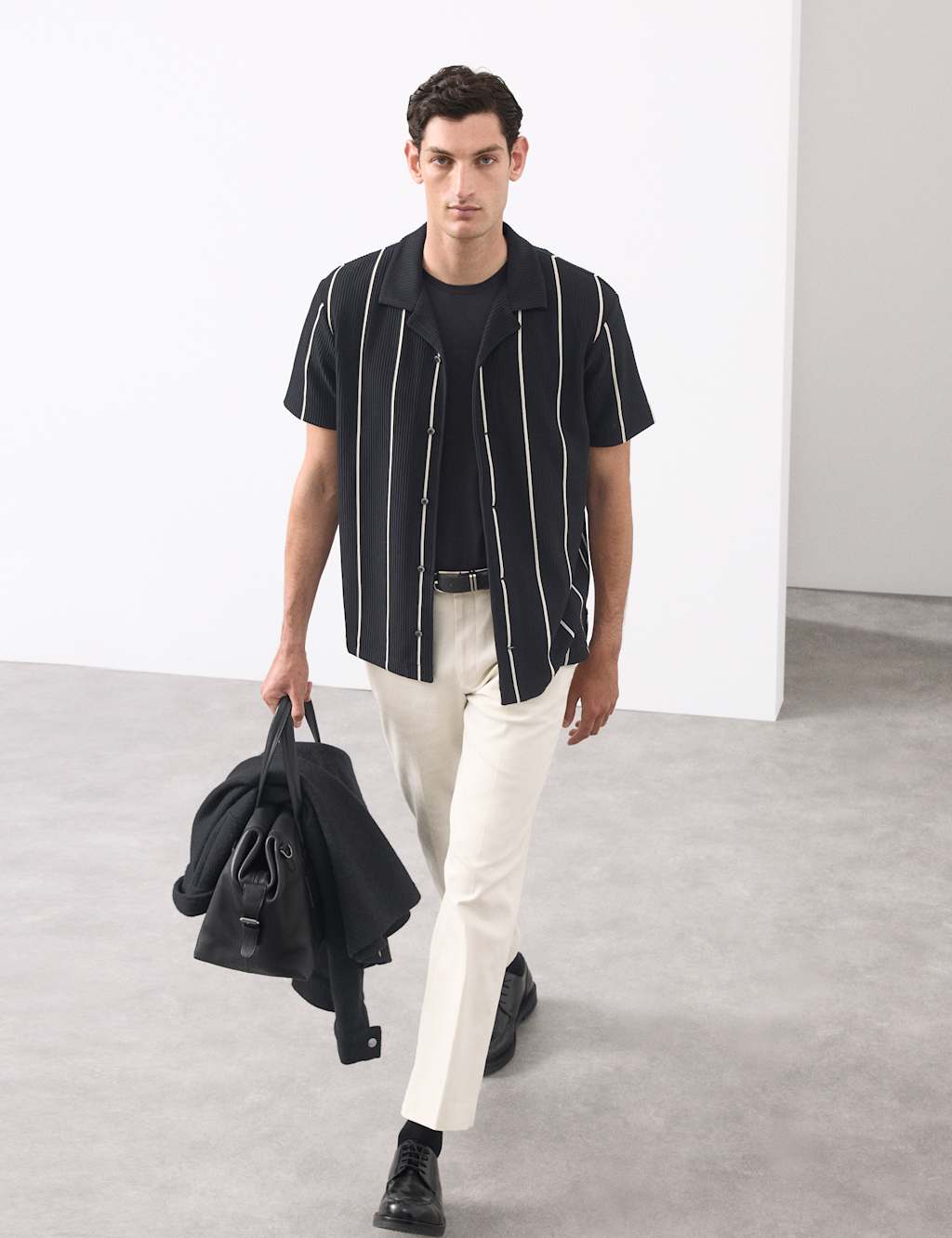 Autograph Ottoman Button Through Polo Shirt Black