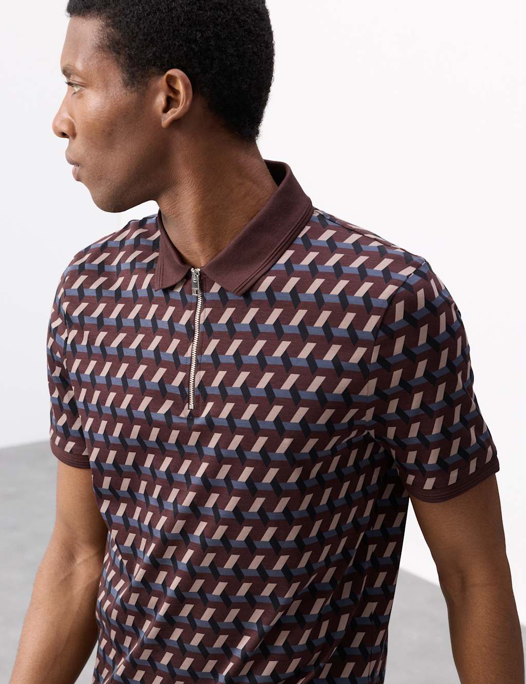 Autograph Pure Supima Cotton Geometric Polo Dark Chocolate
