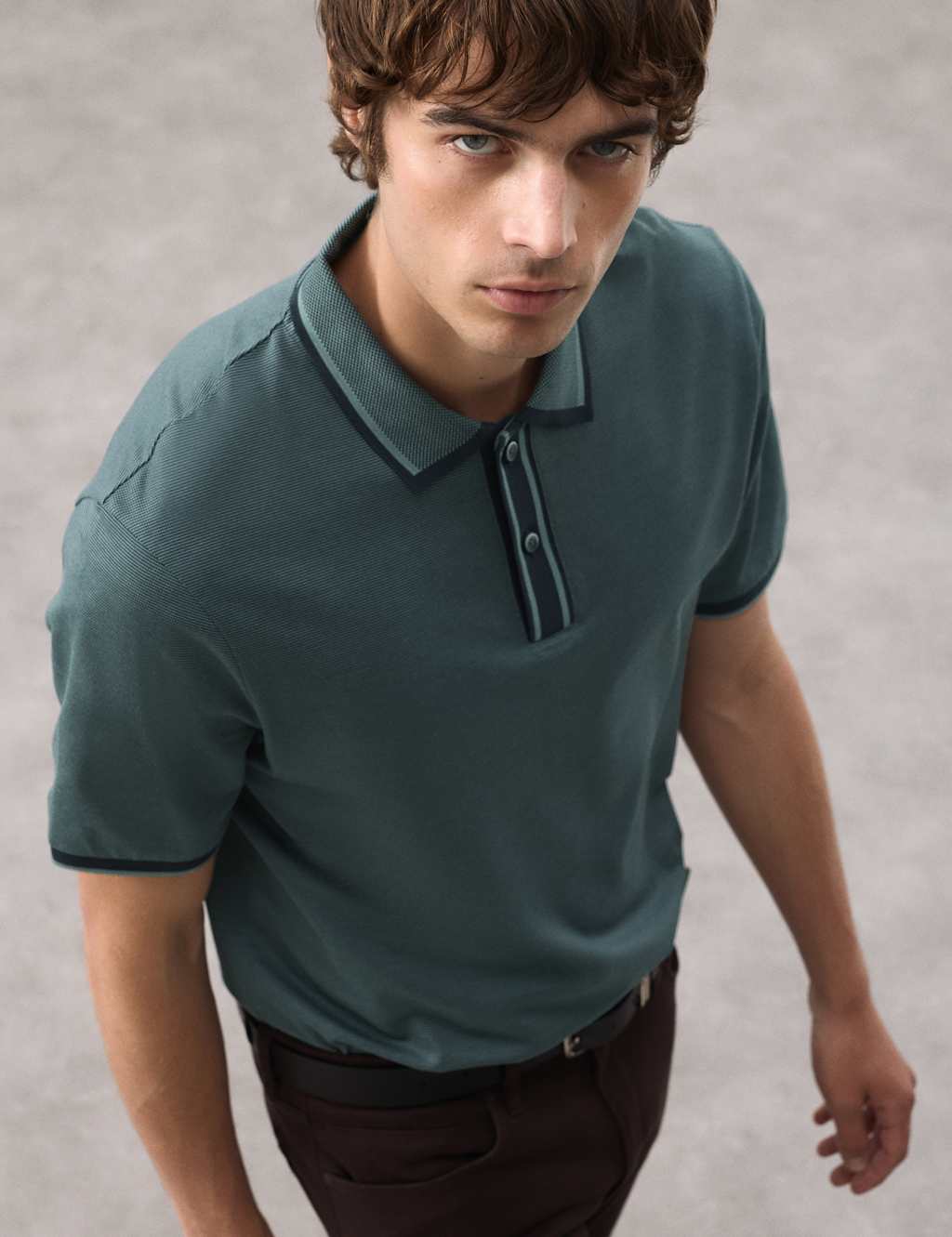 Autograph Pure Cotton Jacquard Polo Shirt Teal Green