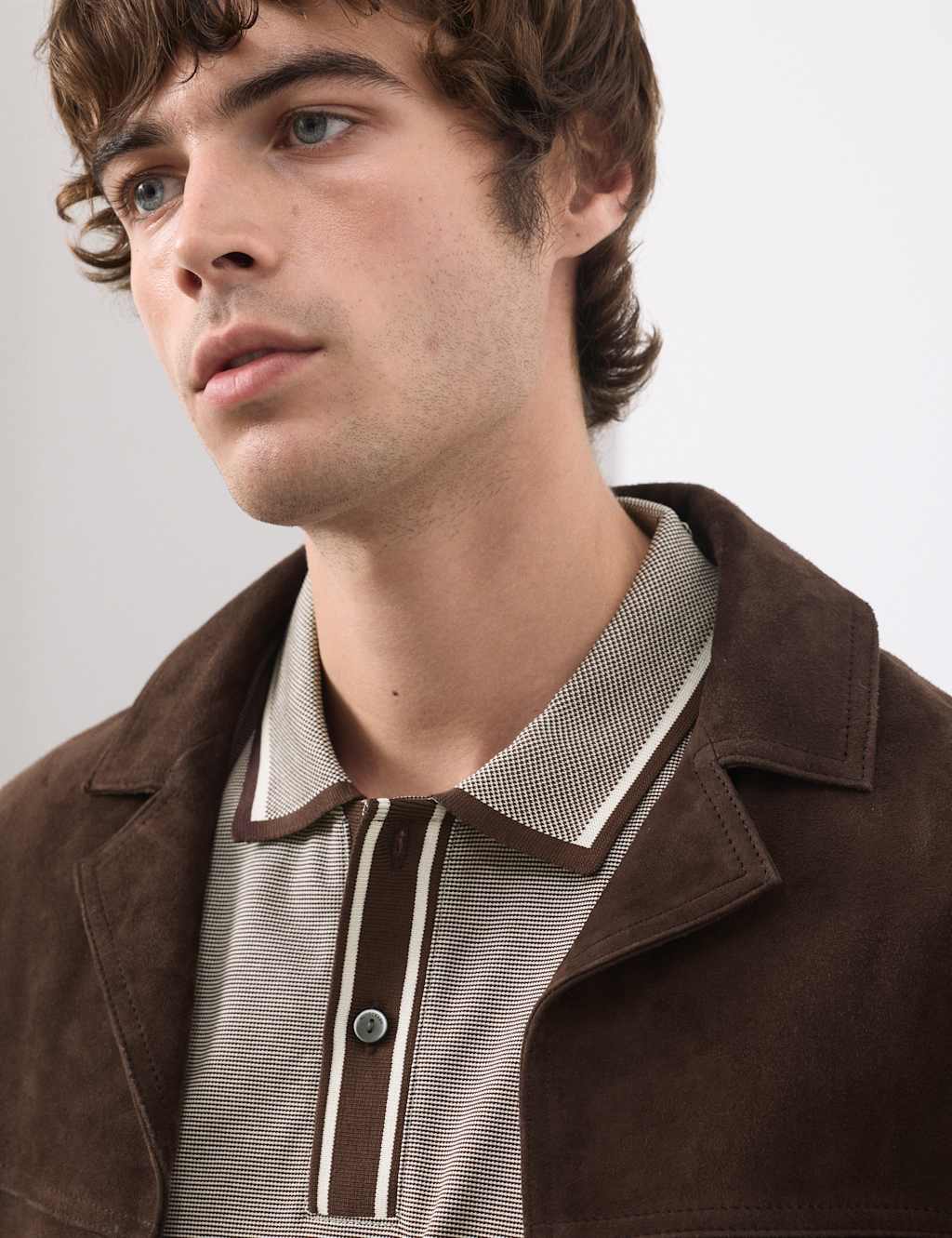 Autograph Pure Cotton Jacquard Polo Shirt Dark Chocolate